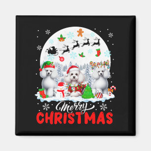Merry Christmas Three Santa Elf Reindeer Poodles O Magnet