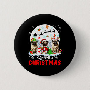 Merry Christmas Three Santa Elf Reindeer Pugs Owne 6 Cm Round Badge