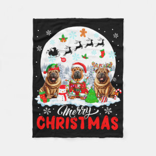 Merry Christmas Three Santa Elf Reindeer Shar Peis Fleece Blanket