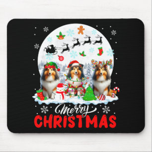 Merry Christmas Three Santa Elf Reindeer Shetland Mouse Pad