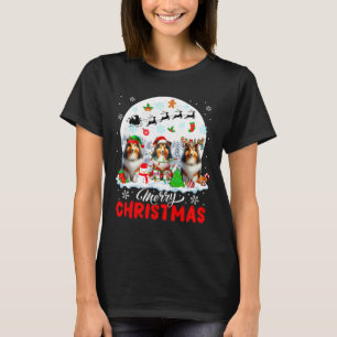 Merry Christmas Three Santa Elf Reindeer Shetland T-Shirt
