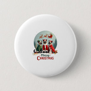 Merry Christmas Three Santa Elf Reindeer Siamese C 6 Cm Round Badge