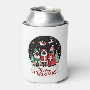 Merry Christmas Three Santa Elf Reindeer Siamese C Can Cooler