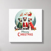 Merry Christmas Three Santa Elf Reindeer Siamese C