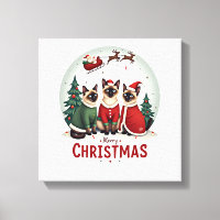 Merry Christmas Three Santa Elf Reindeer Siamese C