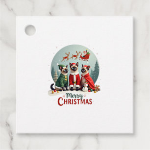Merry Christmas Three Santa Elf Reindeer Siamese C Favour Tags