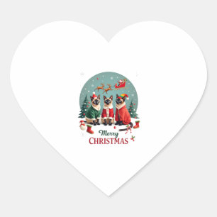 Merry Christmas Three Santa Elf Reindeer Siamese C Heart Sticker