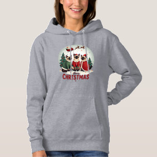 Merry Christmas Three Santa Elf Reindeer Siamese C Hoodie