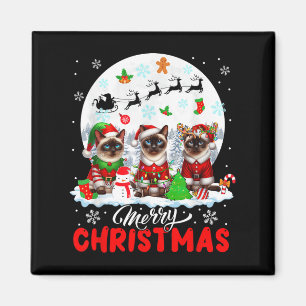 Merry Christmas Three Santa Elf Reindeer Siamese C Magnet