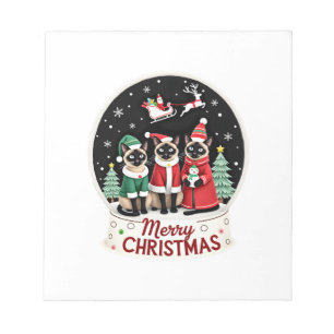 Merry Christmas Three Santa Elf Reindeer Siamese C Notepad