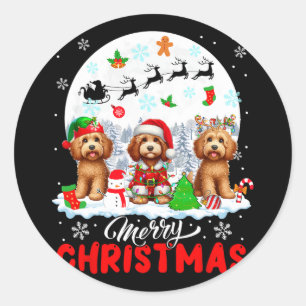 Merry Christmas Three Santa Elf Reindeer Sproodles Classic Round Sticker