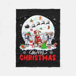 Merry Christmas Three Santa Elf Reindeer Whippets Fleece Blanket