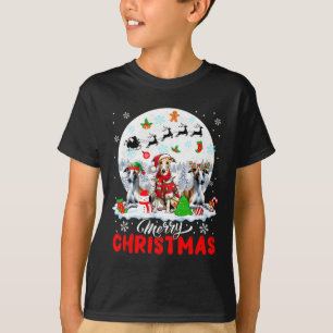 Merry Christmas Three Santa Elf Reindeer Whippets  T-Shirt
