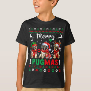 Merry Christmas Three Santa Pugs Colourful Sweater