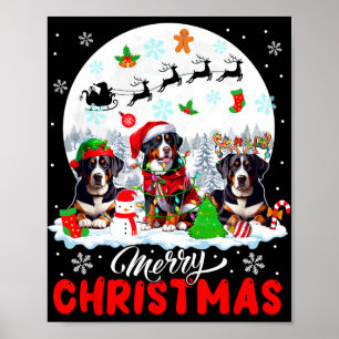 Merry Christmas Three Santa Reindeer Entlebucher M Poster