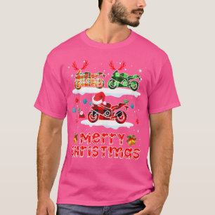 Merry Christmas Three Santa Reindeer Plaid Motorbi T-Shirt