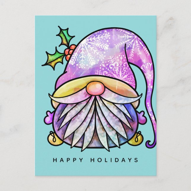 MERRY CHRISTMAS | Tie Dye Hippy Gnome Postcard (Front)