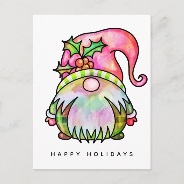 MERRY CHRISTMAS | Tie Dye Hippy Gnome Postcard (Front)