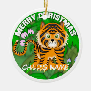 Merry Christmas Tiger Ceramic Tree Decoration