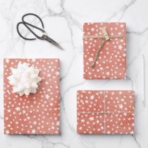 Merry Christmas Tiny White Stars Twinkling on Red Wrapping Paper Sheet