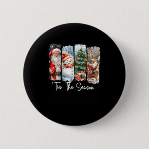 Merry Christmas Tis The Season Santa Snowman Tree 6 Cm Round Badge