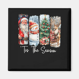 Merry Christmas Tis The Season Santa Snowman Tree Magnet