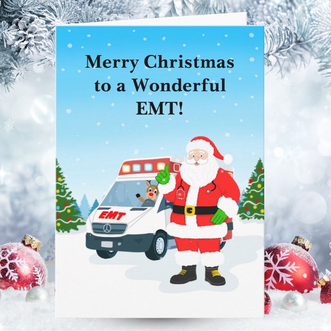 Merry Christmas to a Wonderful EMT with Santa Card (Creator Uploaded)