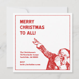 Merry Christmas To All Santa Claus Pointing Red Invitation