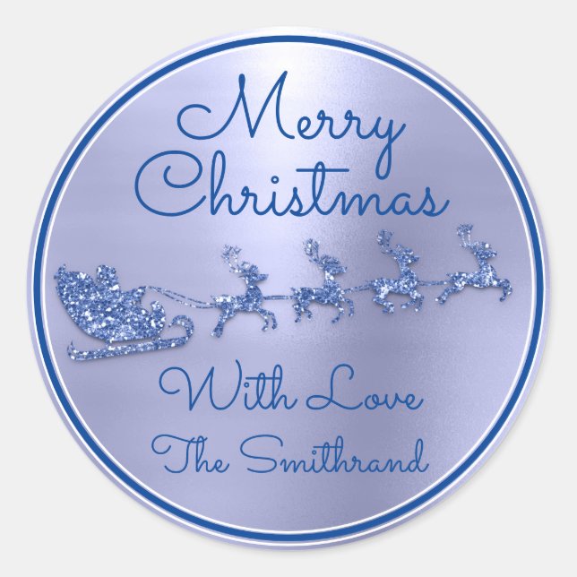 Merry Christmas To From Blue Navy Santa Reindeers Classic Round Sticker (Front)