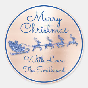 Merry Christmas To From Blue Santa Reindeer BLUSH Classic Round Sticker