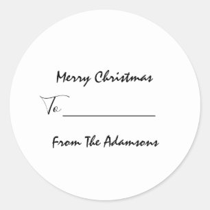 Merry Christmas To..From Family Name Holiday White Classic Round Sticker
