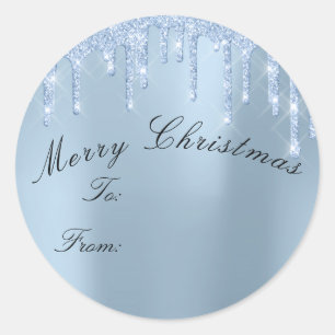 Merry Christmas To From Holidays Drips Smoky Blue Classic Round Sticker
