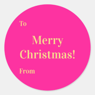 Merry Christmas To From Hot Pink Gold Classic Round Sticker