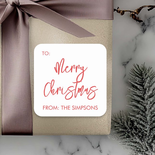 Merry Christmas To From Script Modern Minimalistic Square Sticker (Creator Uploaded)