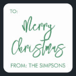Merry Christmas To From Script Modern Minimalistic Square Sticker<br><div class="desc">This design may be personalised in the area provided by changing the photo and/or text. Or it can be customised by clicking Personalise this Template and then choosing the click to customise further option and delete or change the colour of the background, add text, change the text colour or style,...</div>