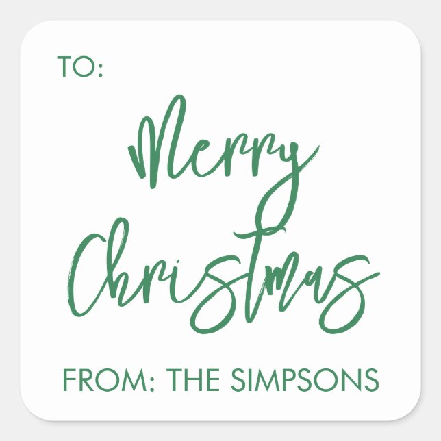Merry Christmas To From Script Modern Minimalistic Square Sticker (Front)
