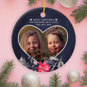 Merry Christmas to grandma heart photo cute Ceramic Tree Decoration