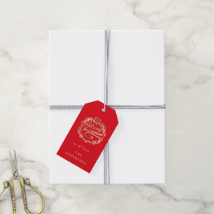 Merry Christmas To Name Wreath Royal Red Golden Gift Tags