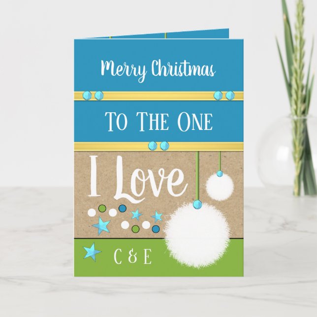Merry Christmas to the one I love snowballs blue Holiday Card (Front)