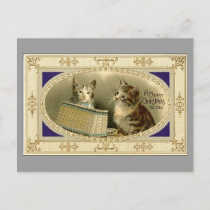Merry Christmas To You Vintage Cats Postcard Grey