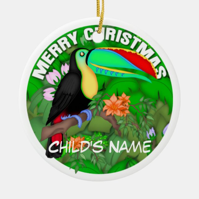 Merry Christmas Toucan Ceramic Tree Decoration (Front)
