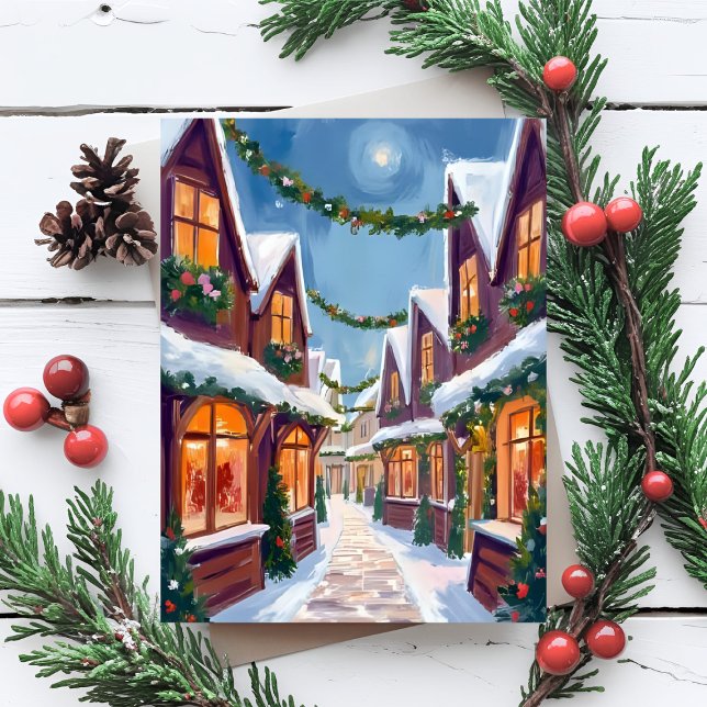 Merry Christmas Town Watercolor Holiday Postcard (Creator Uploaded)