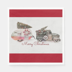 Merry Christmas Toy Truck and Travel Trailer Photo Napkin