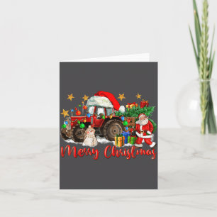 Merry Christmas Tractor With Santa Snowman Card