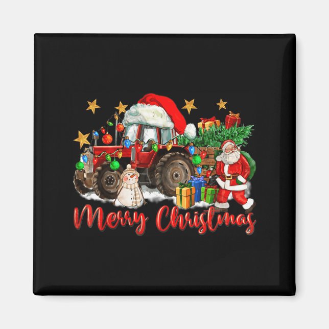 Merry Christmas Tractor With Santa Snowman  Magnet (Front)