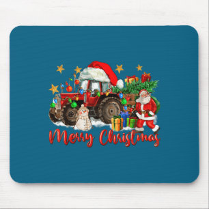 Merry Christmas Tractor With Santa Snowman Mouse Pad