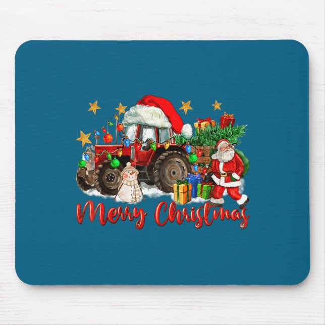 Merry Christmas Tractor With Santa Snowman  Mouse Pad (Front)