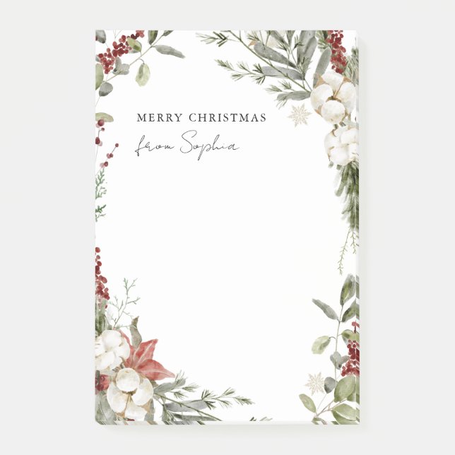 Merry Christmas | Traditional Holiday Florals Post-it Notes (Front)