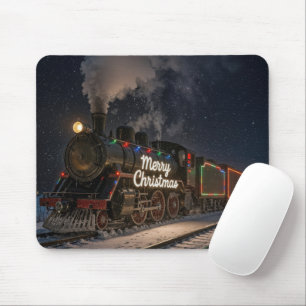 Merry Christmas Train With Colorful Lights Mouse Pad