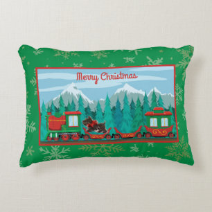 Merry Christmas Train with Dog Decorative Cushion